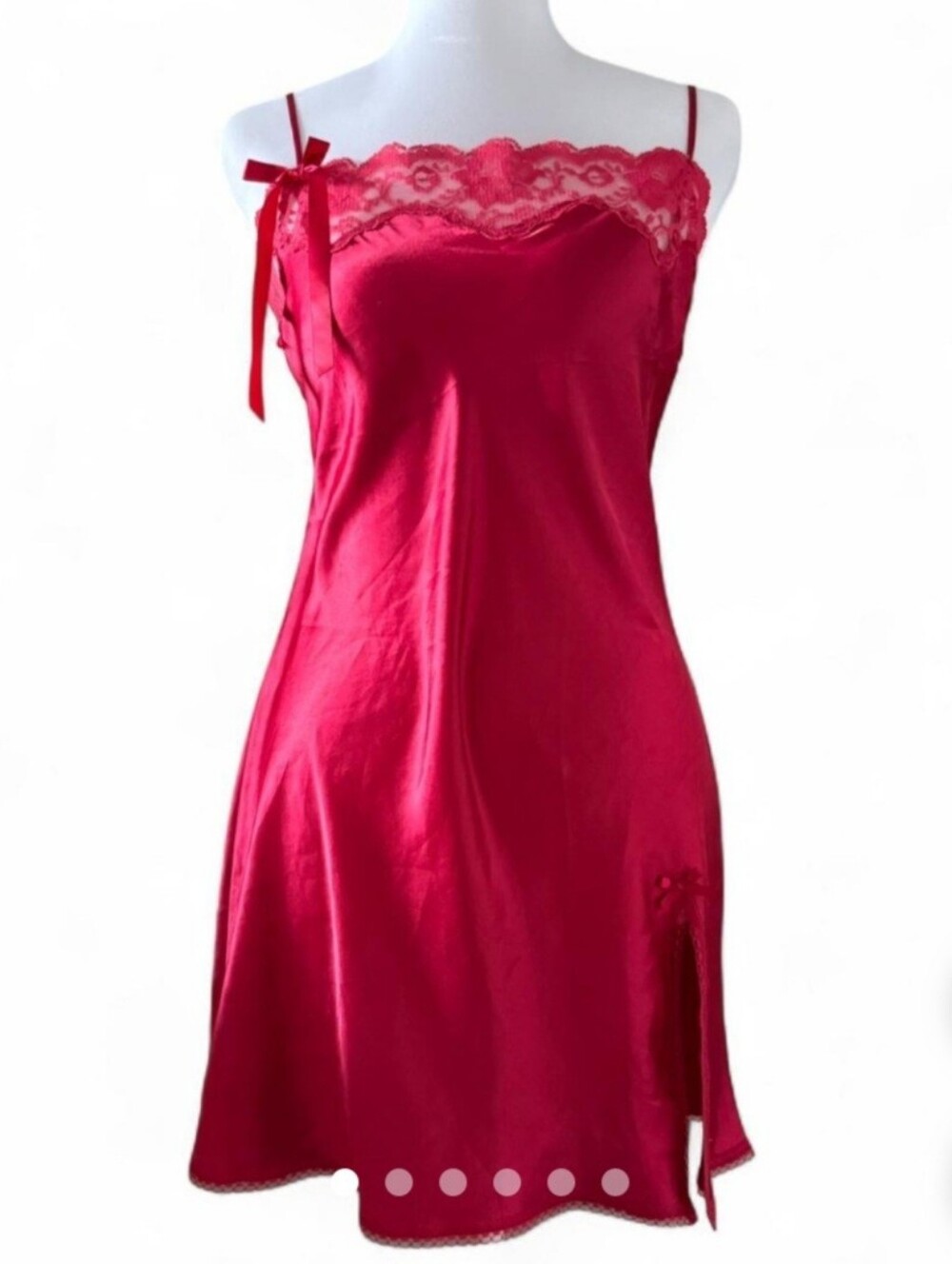 Victoria's Secret💎 Red Satin Lace-Trim Chemise
